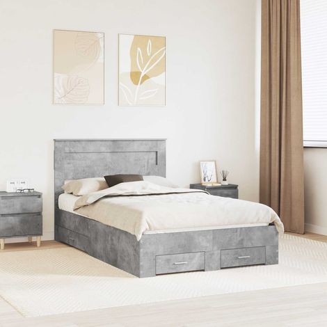 vidaXL Cadre de lit Gris béton 135 x 190 cm Bois d'ingénierie