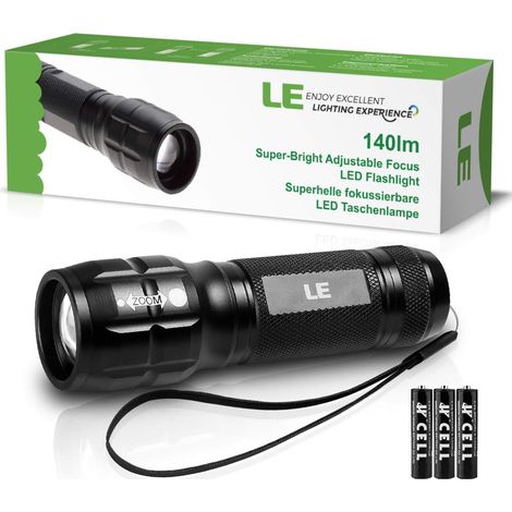 Linterna LED de 1 pulgada, con zoom, de aluminio, resistente al agua IP44, 140 lúmenes, ideal para camping, senderismo y emergencias. (1/5)