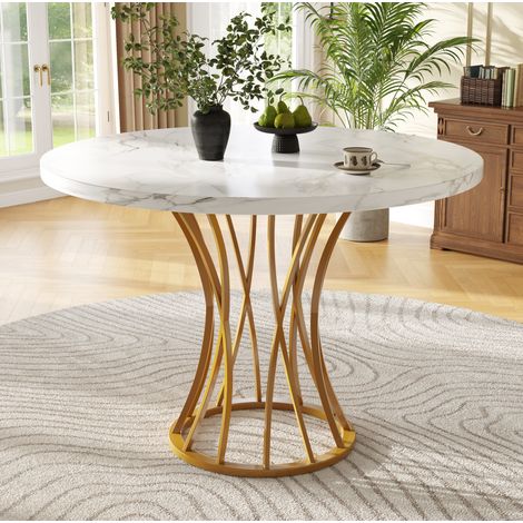 Esstisch 80x80x76 cm golden aus MDF und Metall mit verstellbaren Füßen und stabiler Konstruktion (1/5)
