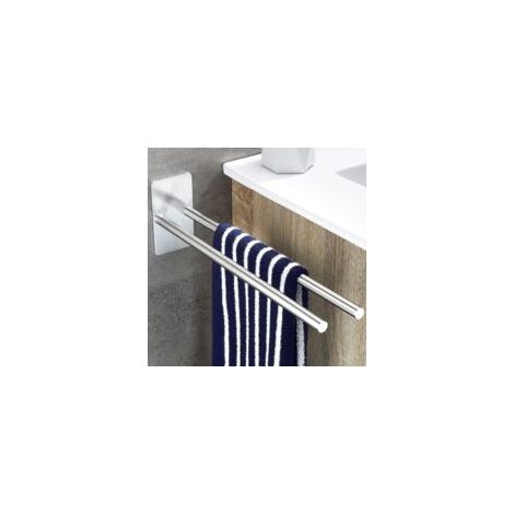 Porte-serviettes sans perçage, double porte-serviettes, acier inoxydable, deux bras, porte-serviettes mural auto-adhésif pour salle de bain et cuisine, 38 cm, argent brossé (1/5)
