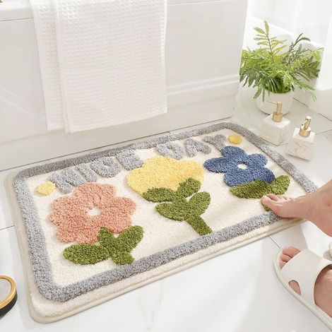 Rutschfester Badteppich, weicher Mikrofaser-Badematte, saugfähige und maschinenwaschbare Duschmatte für Badezimmer, Küche, Schlafzimmer, Tür (Schöner Tag, 50x80cm) (1/5)