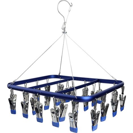 Sock Drying Rack with 26 Nails, Aluminum Hooks, Sock and Underwear Hooks with Weather Resistant Hooks, Baby Clothes, Gloves (Blue) (1/5)