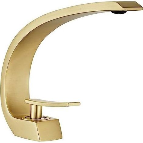 Robinet Lavabo Monotrou - Laiton Sans Plomb - Finition Or Brossé PVD - Pour Évier Salle de Bain - 1 Pièce