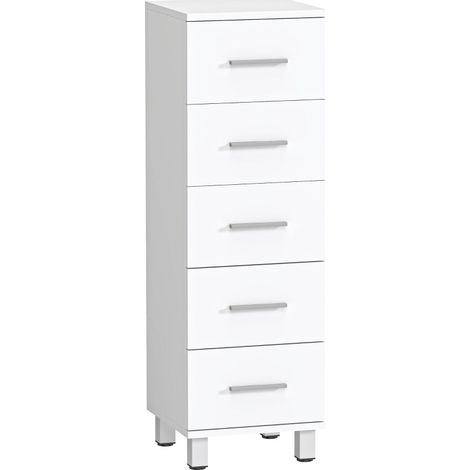 Schmaler Badezimmerschrank mit 5 Schubladen 30 x 30 x 95 cm Weiß (1/5)