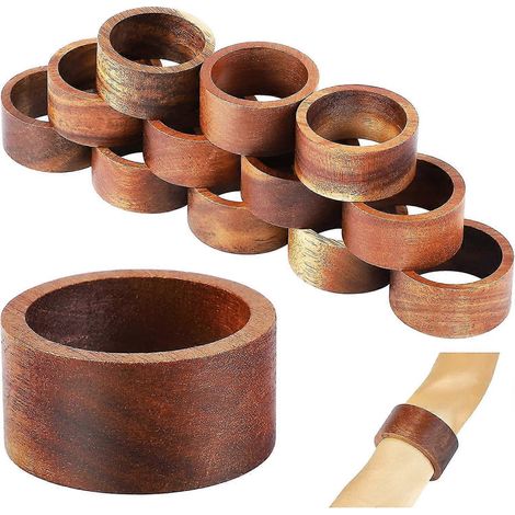 12 ronds de serviette en bois d'acacia, supports de table décoratifs pour les occasions festives telles que Thanksgiving et Noël (1/5)