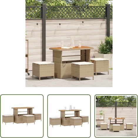 vidaXL Garten Tisch - Garten Essgruppe Beige Poly-Rattan (1/5)