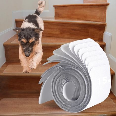 Tapis Escalier Antidérapants Transparents, Lot de 15 Tapis d'Escalier Autocollant pour Intérieur, Couvre-Marche pour Protéger Animaux Domestiques, Personnes Âgées et Enfants (81x15 cm) (1/5)