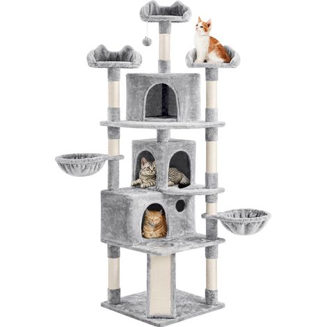 Homevive Árbol Rascador para Gatos Torre Escalador para 1-3 Gatos Medianos Rascador Postes con Plataforma 55,5x55,5x194 cm Gris