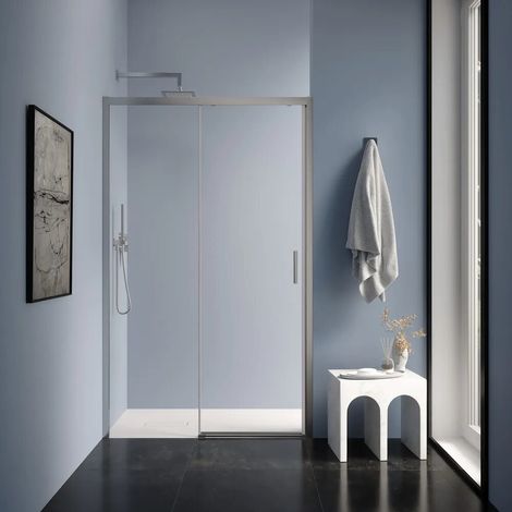 Porte de douche pour niche coulissante 110 cm profilés chromés verre transparent 6 mm h190 Cuba (1/4)