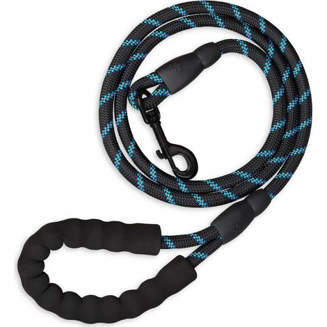 Relaxdays Laisse pour petits & gros chiens pesant jusqu’à 50 kg, réfléchissante, boucle rembourrée, nylon, 150 cm, noire