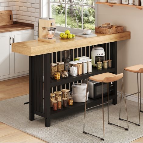 Tavolo da bar 160x40x105 cm in MDF nero con ripiani a 2 livelli e poggiapiedi - CHICFURN (1/5)