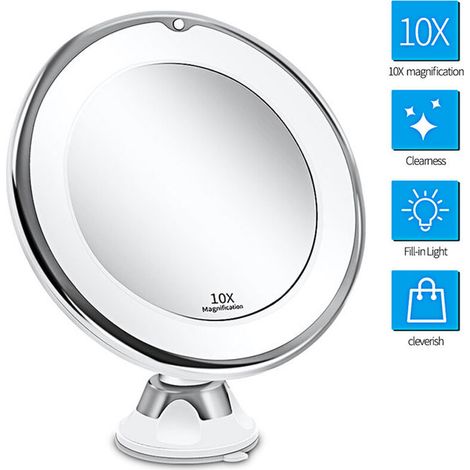 Specchio da trucco ingranditore 10X con luci, interruttore intelligente, rotazione a 360 gradi, potente ventosa, portatile, ideale per tavolo, bagno, viaggio (1/5)