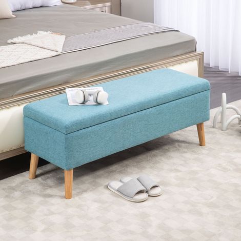 Banc coffre 110x39x45 cm en polyester bleu, avec rangement pour salon FloraGrace (1/5)