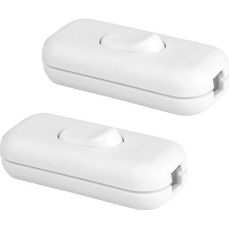 Lot de 2 Interrupteur en ligne, Plastique blanc, 6A 250V, Pour lampe et éclairage, 60x26x15mm (1/5)