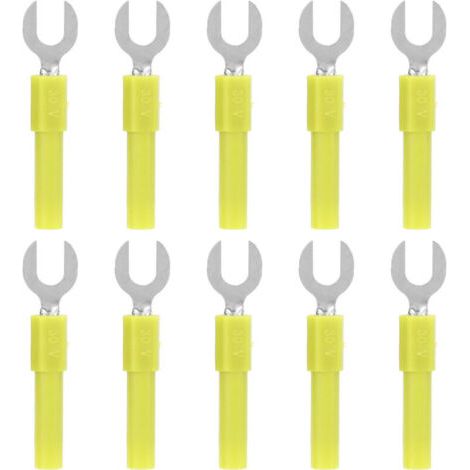 10 pièces connecteurs fourche en laiton, type Y 6mm/0.2in, fiche banane 4mm/0.2in, 30Vca-60Vcc max, 10A, jaune
