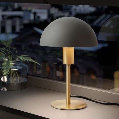 Lampe à poser en laiton mat avec abat-jour crème – Hauteur 25 cm – Ampoule E14 9W max – Interrupteur sur fil noir – Millumine (1/4)