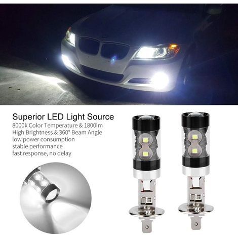 Scheinwerferlampe, 2 Stück H1 8000K Weiß 50W LED Hochleistungs-Scheinwerferlampe Nebelscheinwerfer-Set Auto-Fahrlicht (1/4)