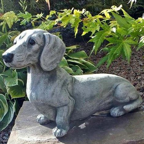 Irovami Statue de teckel en résine pour jardin – sculpture chien, décoration intérieur et extérieur (1/5)