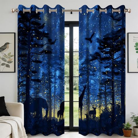 Rideaux occultants 140x260cm, Motif Animaux de la Jungle, Nuit étoilée, forêt Profonde, Faune Sauvage, pour Chambre et Salon, Isolation Thermique, 2 Panneaux - 140L X 260H cm (2 Panneaux) (1/5)