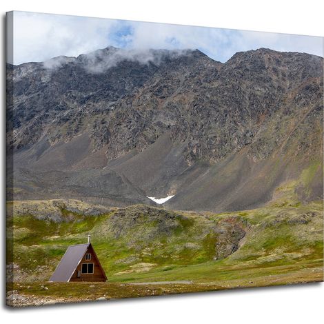Stampa su tela "Casetta nella natura in montagna" 100x80 cm