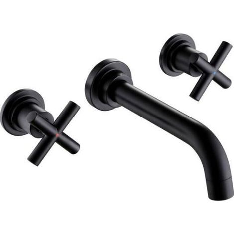 Wandarmatur Waschbecken ROUSSEAU - Keramikkopf 1/4 t - Farbe schwarz - Schwanenhals (1/2)