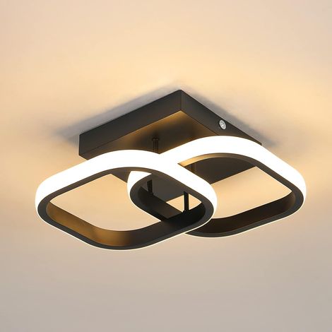 COMELY Plafonnier LED Moderne, Luminaire de Plafond Carré en Acrylique Diamètre 19 cm pour Chambre, Salon, Cuisine, Couloir - 19W - Noir - Lumière Chaude 3000K (1/5)