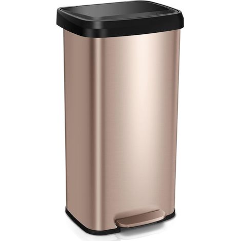 GOPLUS 68 L Poubelle à Pédale, Poubelle en Acier Inox. avec Couvercle à Fermeture Douce, Compartiment Désodorisant, Poubelle de Cuisine Anti-odeur, pour Salon, Bureau, Salle de Bain (Doré Rose) (1/5)