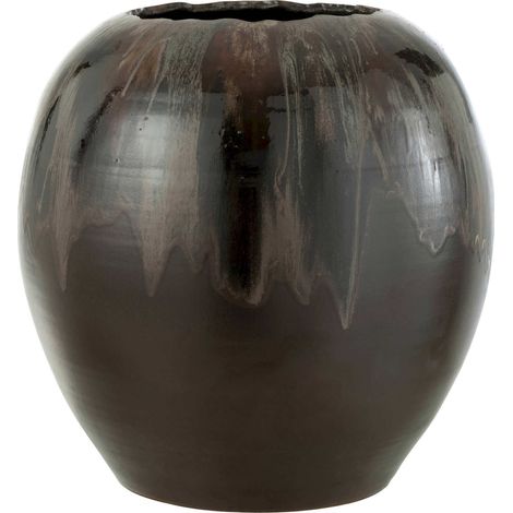 Cachepot en céramique marron finition artisanale pour intérieur élégant - Brun foncé effet artisanal