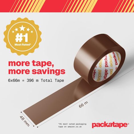 Ruban d'emballage pour colis et cartons Fermeture sécurisée adhésive 3 rouleaux par paquet 48 mm 66 m Marron (1/5)