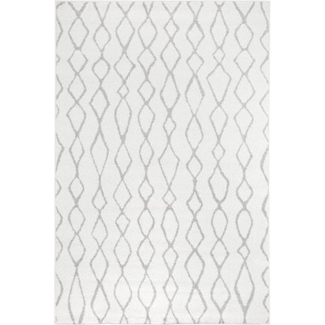 Tapis salon et chambre 160x235 blanc et gris rectangle tissé motif géométrique SPATA