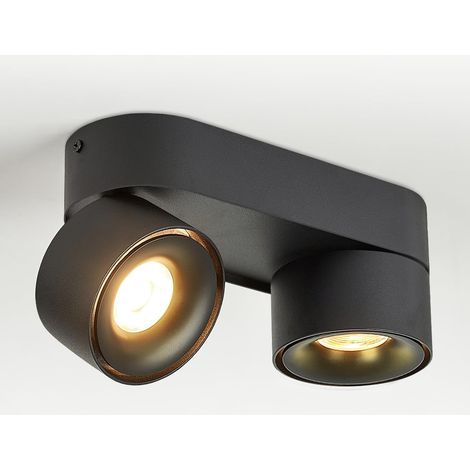2X12W Plafonnier LED 2 Spots Orientables Spots de Plafond Pivotants Plafonnier Apparent Noir Rails de Spots Intérieur Moderne pour Couloir, Salon, Bureau Boutique et Plus 3000K (1/5)
