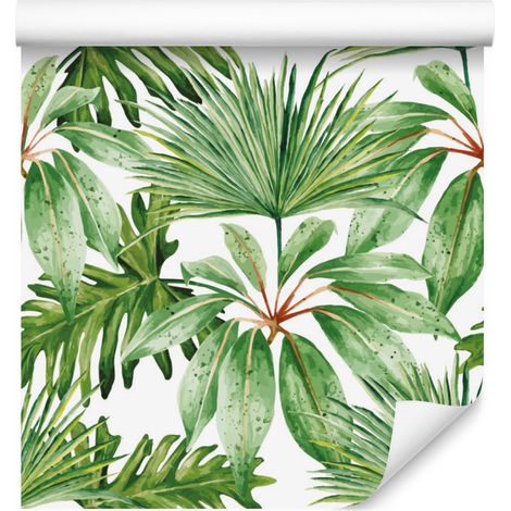 Papel pintado de hojas tropicales para salón y dormitorio, 50x1000 cm. (1/5)