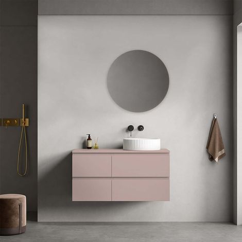 Mobile bagno sospeso reversibile 100 cm Rosa Retrò per Lavabo d'appoggio Specchio Tondo - Fiji Paint Top (1/4)