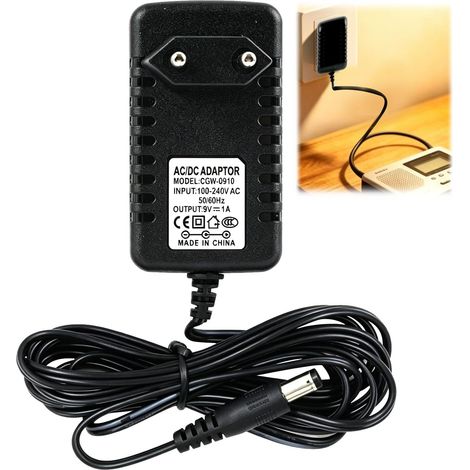 9V 1A 1000 mA DC Adaptateur D’Alimentation, avec Câble DC Fiche 5,5mm x 2,1mm Polarité Centrale Positive, Adaptateur Secteur Universel 9V, Entrée AC 100-240V (1/5)