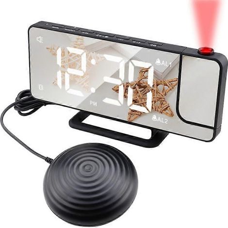 Réveil vibrant puissant créatif, rechargeable par USB et sensible à la lumière, avec projection miroir LED. Affichage de l'heure, projection et vibration. (1/4)