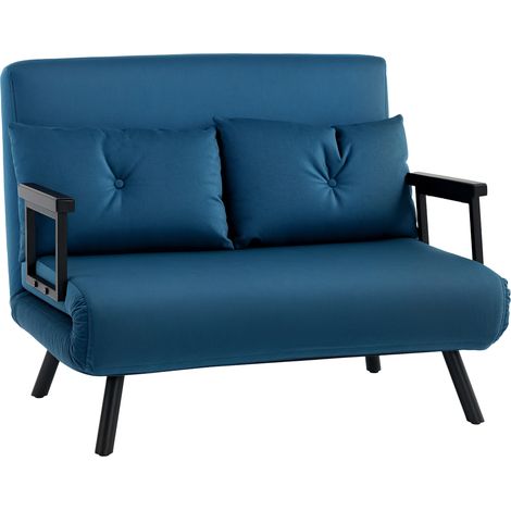 Sofa Bed, Velvet-Feel, Two Pillows, 102 x 73 x 81 cm, Blue (1/5)