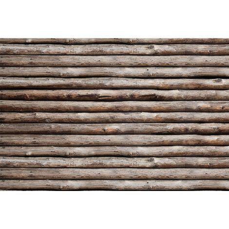 Papier peint panoramique 3D bois marron | Tapisserie panoramique trompe l'oeil rondin de bois | Papier peint panoramique salon & escalier - 267 x 400 cm (4 pièces) (1/2)