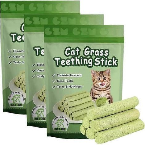 Bâtonnets à mâcher en herbe naturelle pour chat (1 à 3 sachets). jouet nettoyant pour les dents. bâtonnets molaires en herbe naturelle pour chat d'intérieur et chaton. idéal pour les voyages. (1/4)