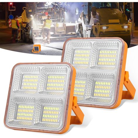 2 Packs 60W Projecteur LED Rechargeable 5 Modes Projecteur LED Chantier 160 LED Lampe Camping Rechargeable Portable avec USB/Panneau Solaire pour Réparation, Camping, Urgence, Ateliers (1/5)