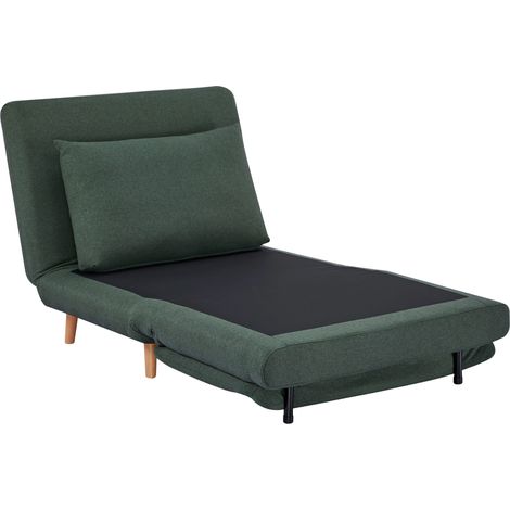 Fauteuil relax convertible 3-en-1 avec dossier inclinable, vert foncé, piètement en bois de hêtre, coussin inclus (1/5)