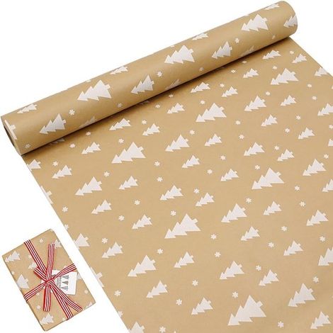 Weihnachtspapier 43 cm x 15 m – Recycelbares Kraftpapier mit Weihnachtsbaummotiv zum Verpacken von Geschenken und für festliche Dekorationen (1/5)