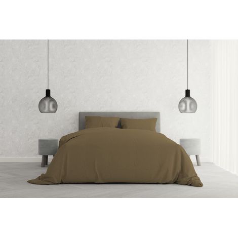 Elegant Set Copripiumino Matrimoniale Microfibra, Lavorato in Italia - Parure Copri Piumino - Sacco Piumone 250x200 cm con Patella e Federe Cuscino, Nocciola, Matrimoniale (1/5)