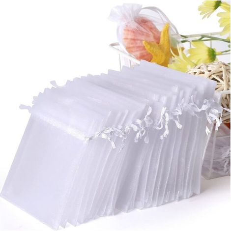 Set mit 100 weißen Organzabeuteln, 7 x 9 cm, Organza-Geschenktüten, Schmuckbeutel, Gastgeschenktüten für Hochzeiten, Lavendelsäckchen, Gastgeschenke für Hochzeiten (1/5)