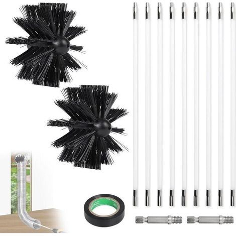 3.6m Kit de Ramonage Poêle a Pellets, Hérisson Ramonage Diamètre 100mm, 9 Tiges de Ramonage Flexible de 410 mm, Utilisable avec Perceuse Visseuse pour Cheminée, Tuyaux, Sèche-Linge (1/5)