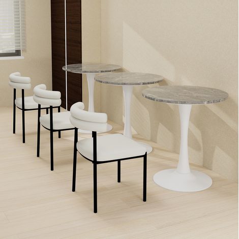 Runder Beistelltisch 70x70x75 cm Antikweiß-Grau aus Kunstmarmor im Mid-Century-Stil (1/5)