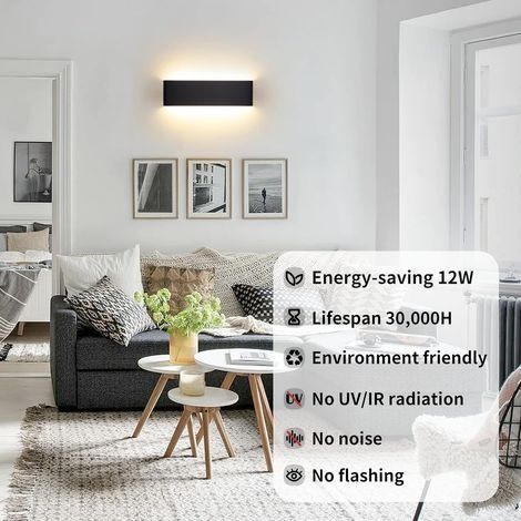 30 cm LED-Wandleuchte (12 W) für den Innenbereich, moderne Aluminium-Wandleuchte, nach oben und unten gerichtete Wandleuchten für Schlafzimmer, Wohnzimmer und Flur, warmweiß (2800 K), schwarz (1/4)
