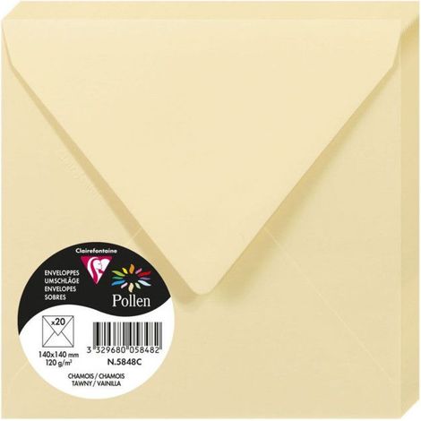 Enveloppe - CLAIREFONTAINE - Pollen - 140x140 mm - 120g - Chamois - Paquet de 20