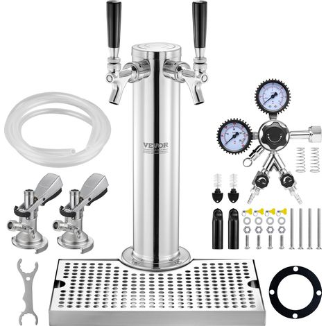 Kit Colonne à Bière Double Robinet, Distributeur de Bière Boisson en Acier Inoxydable, Tireuse à Bière avec Régulateur à Double Jauge W21,8 et Coupleur de Fût Système A, pour Bar Restaurant (1/5)