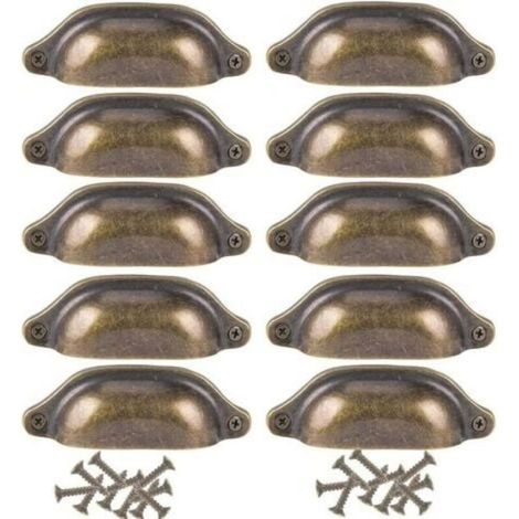 Set of 10 Retro Iron Shell Handles – Antique Bronze 98mm – 84mm Spacing – Easy Installation with Metal Screws - 10 Pieces (1/5)