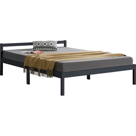 Holzbett Nakkila 140x200 cm Doppelbett mit Kopfteil Dunkelgrau en.casa